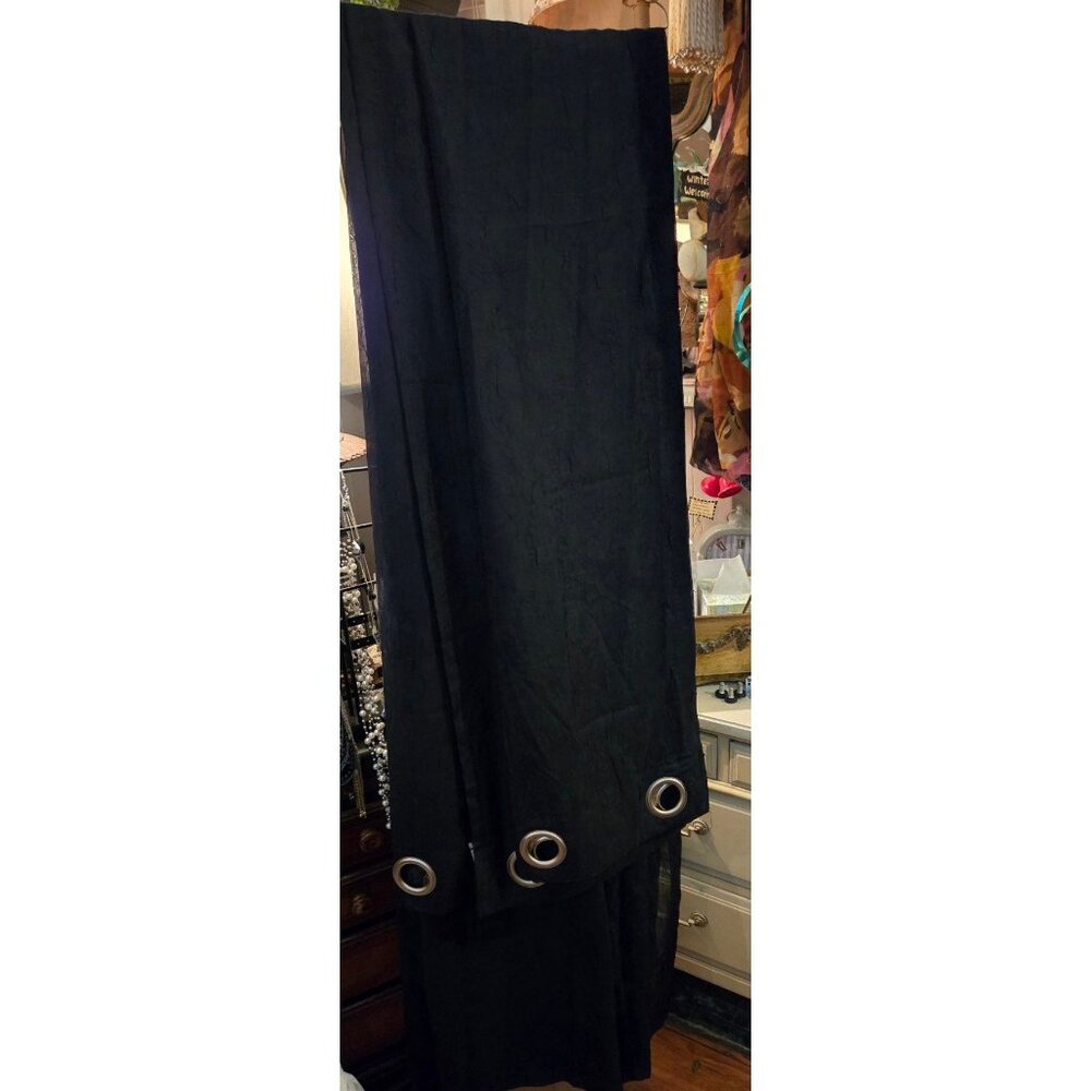2 Panels   Studio at home semi-shear black grammot curtains 96 in long